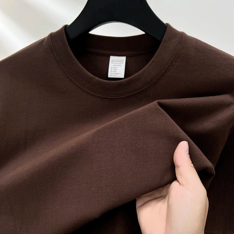 100% pure cotton short sleeved men's round neck T-shirt summer new high-end fashion youth couple loose casual breathable top