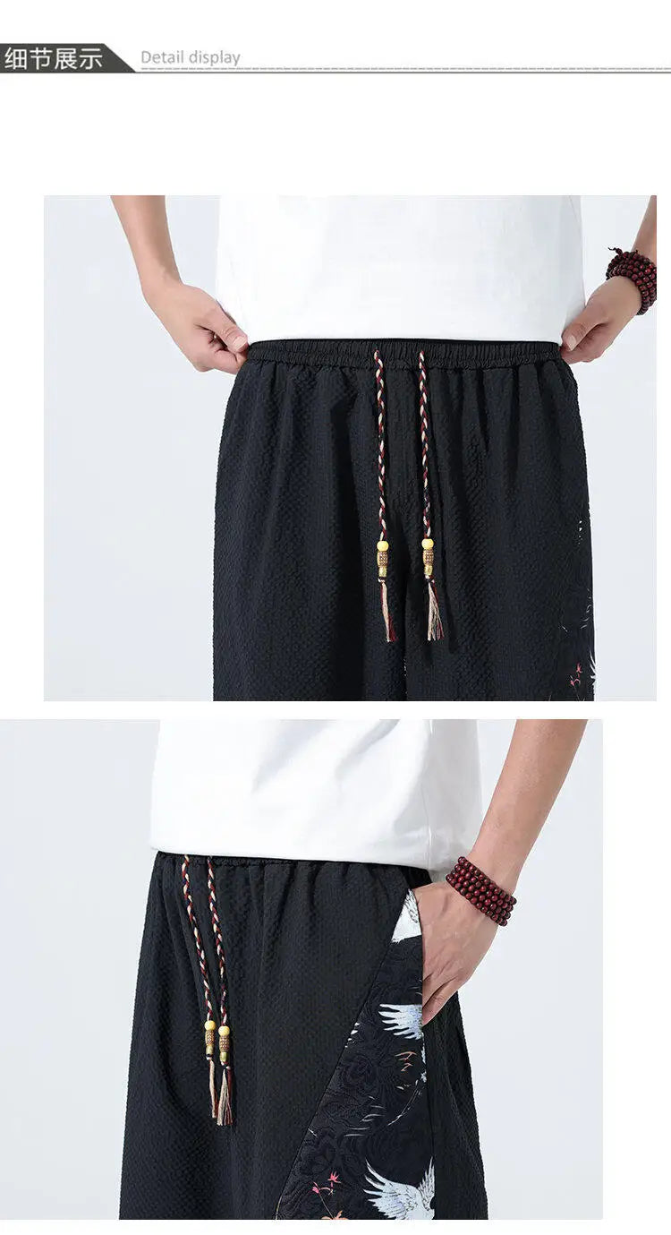 Summer Shorts Men Japanese Style Retro Comfortable Breathable Beach Pants Men Elastic Waistband Thin Loose Harun Casual Trousers