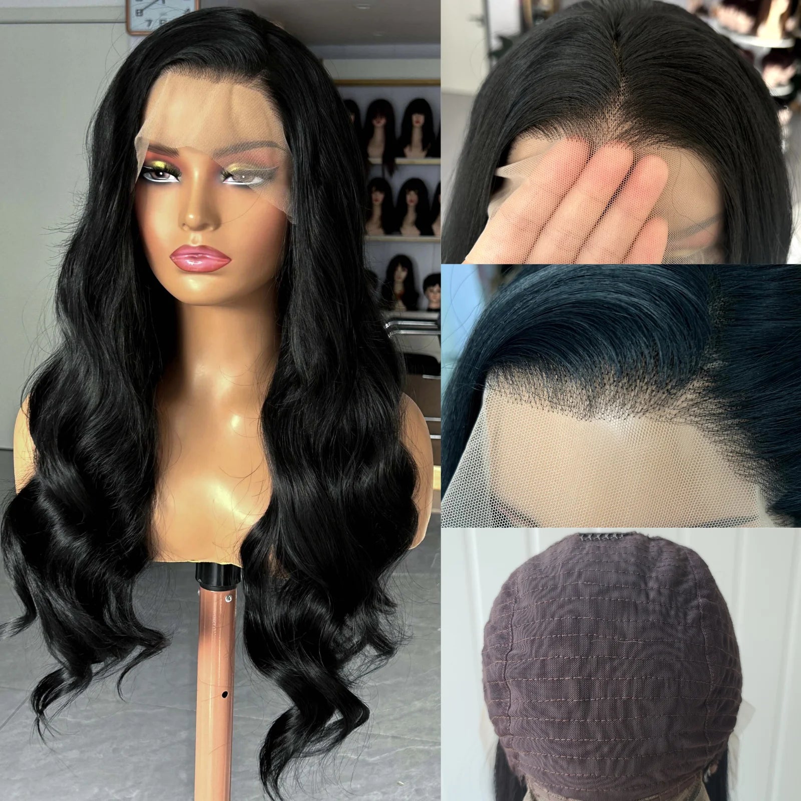 Long Wavy Black Natural Curly Synthetic Lace Front Wig Free Part Loose Body Wave 13X4 Frontal Wigs for Women Daily Party Cosplay