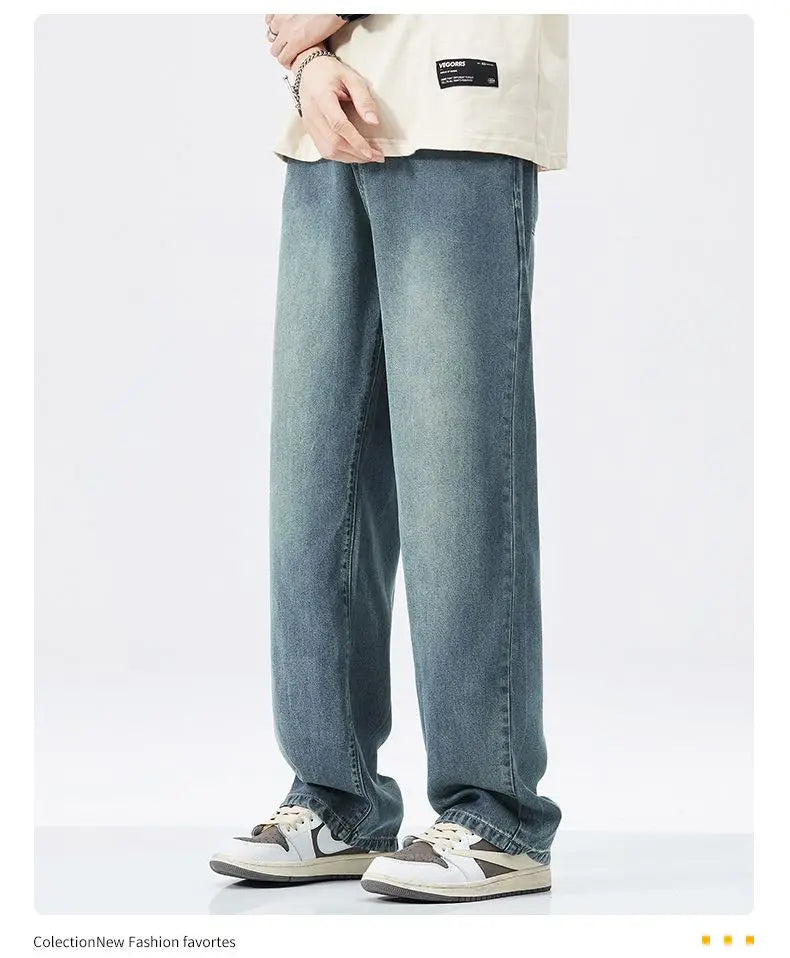 Lyocell Summer New Straight Jeans Men's Fashion Vintage Y2k Pants Streetwear Male Loose Casual Male Wide Denim Trousers baggy