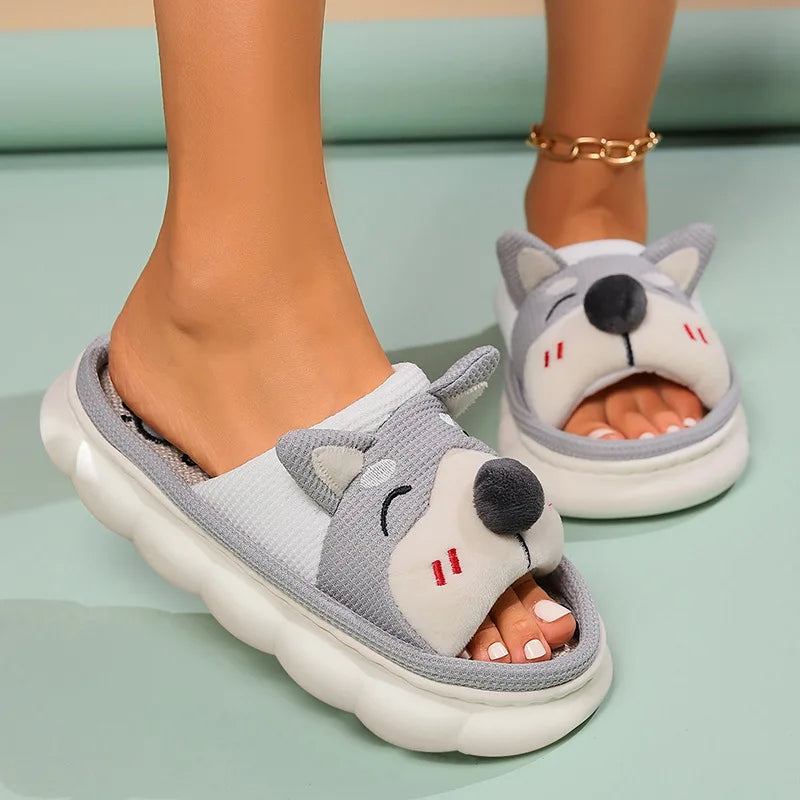 Gacimy Women's Cartoon Linen Slippers Comfortable Soft Thick Sole Indoor House Slippers Summer New Breathable Cute Linen Slides