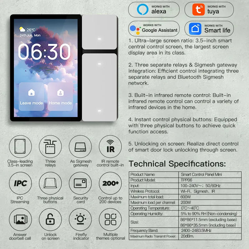TONGOU Tuya WiFi 3.5-inch Smart Home Control Panel Tuya Zigbee Wall Switches Home Automation LCD Screen IR Remote Controlle