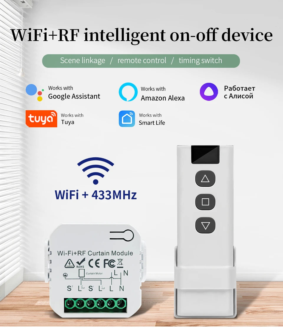 Tuya WiFi Smart Curtain Switch Controllers Roller Blinds Shutter Motor Smart Life APP Remote Control Alexa Google Home Voice Con