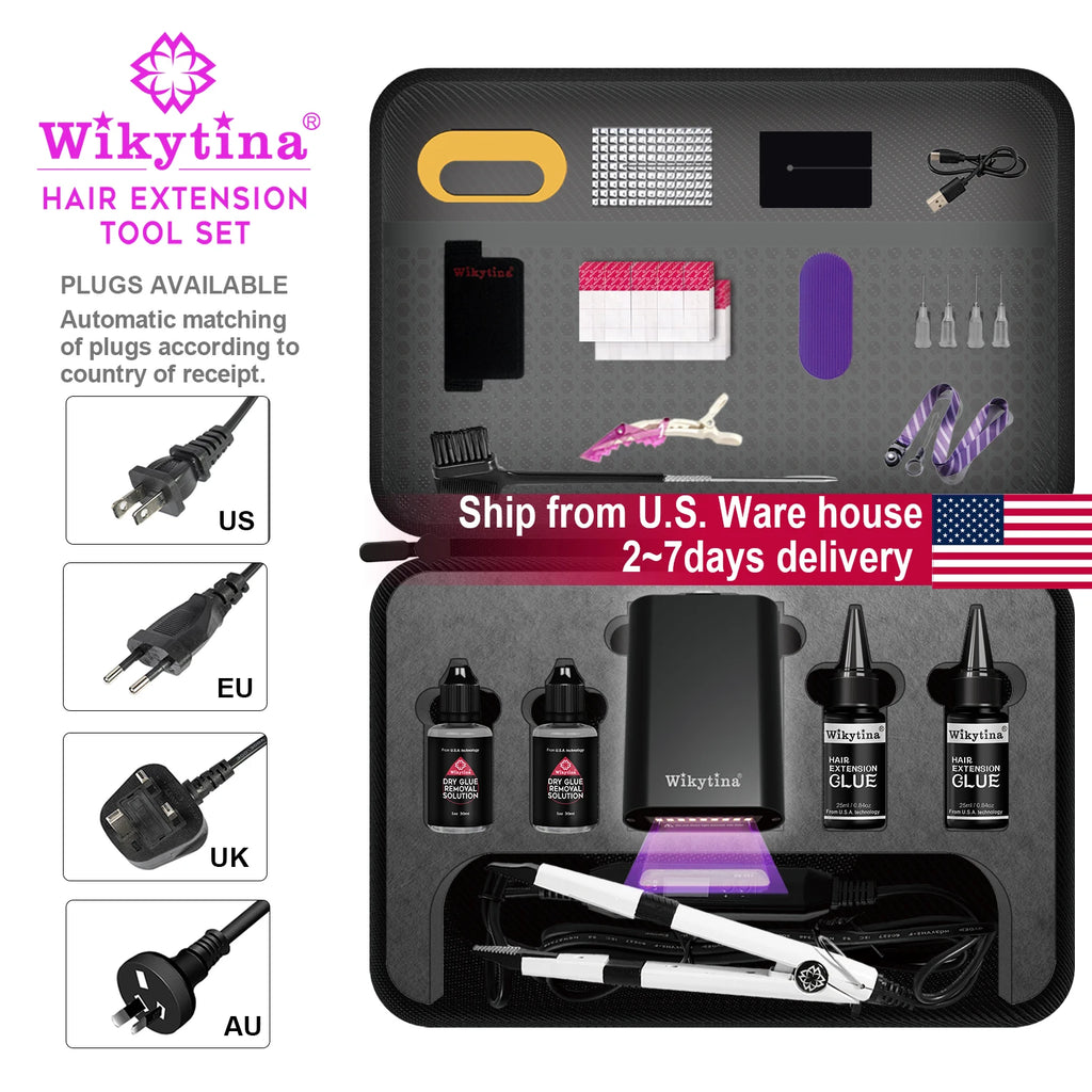 2026 UV V Light Hair Extension Set Wikytina Tools Kit, UV Extension Glue Long-Lasting Remover Machine - Salon Styling Tools