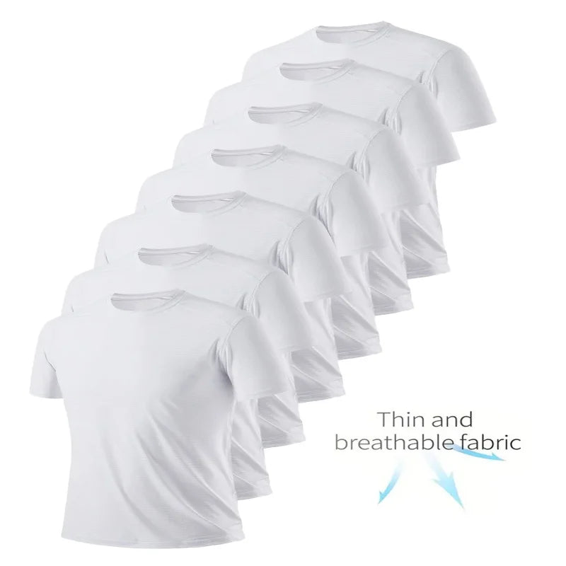 Round Neck T-Shirt 1 Piece Black Ultra-Light Men Quick Drying Breathable Sweat-Absorbent Shirt Suitable for Fitness Gym and Ru