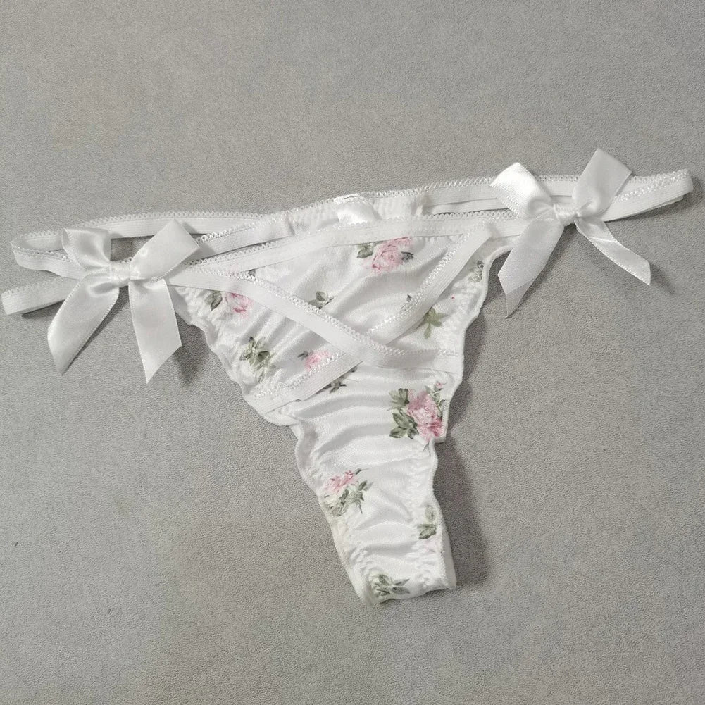 Ruffle Cute Sweet Girl Ladies Satin G-strings Thongs T-Panties Sexy Low Waist Women's Briefs Underwear Knickers