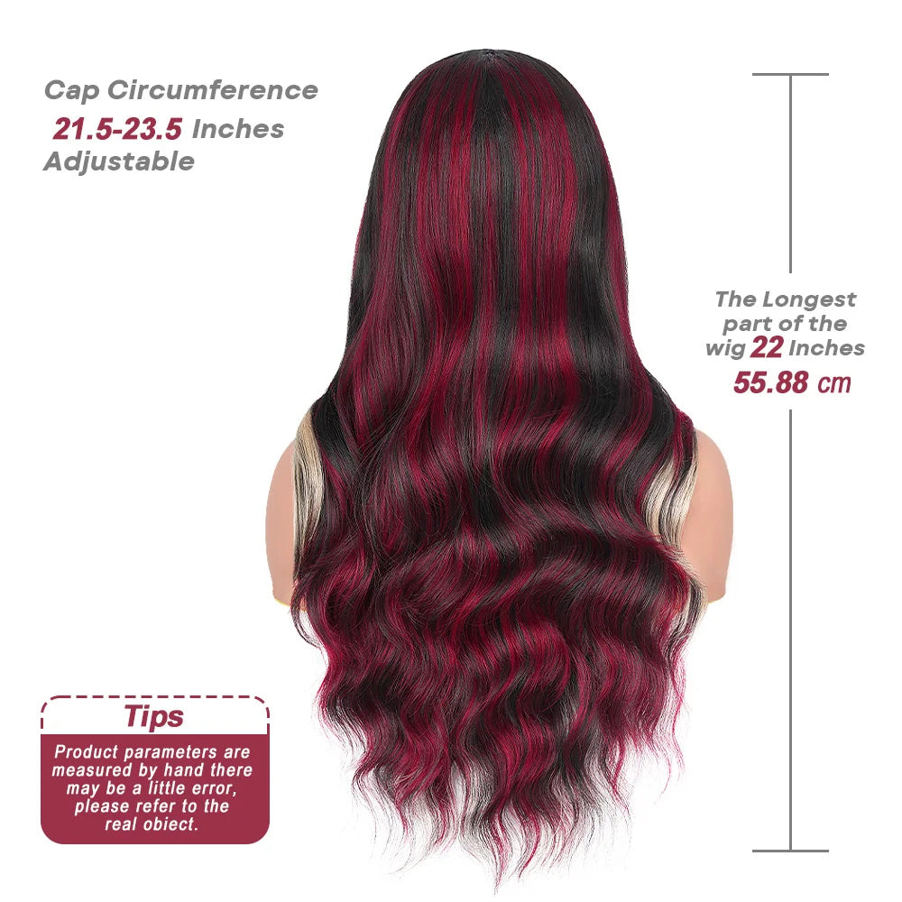 Black With Red Highlight Wig Synthetic Lace Front Wig 13X4 Pre plucked Hairline With BabyHairWomen's Wig with Density Lace Front