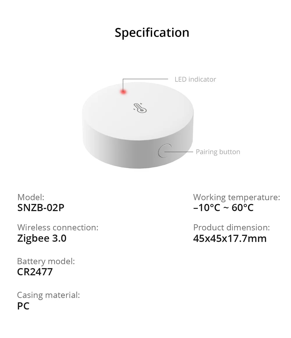 SONOFF SNZB-02P Zigbee Temperature and Humidity Sensor Smart Home Comfort Alert High Accuracy & Fast Refresh Need Zigbee Hub
