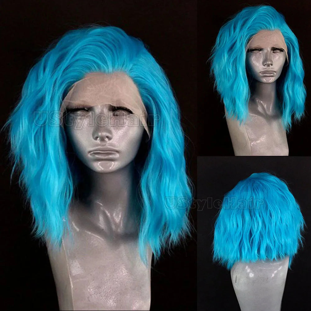 Pink Short Curly Wig 13x4 Lace Front Wigs for Women Bob Wave Synthetic Hair Natural Hairline Glueless Daily Wear Cosplay Wigs