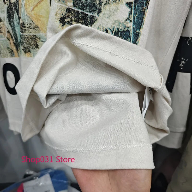 R123 Long Sleeve T Shirt Vintage Washed 100% Cotton Loose Fit Casual Mens Pullover  oversized t shirt