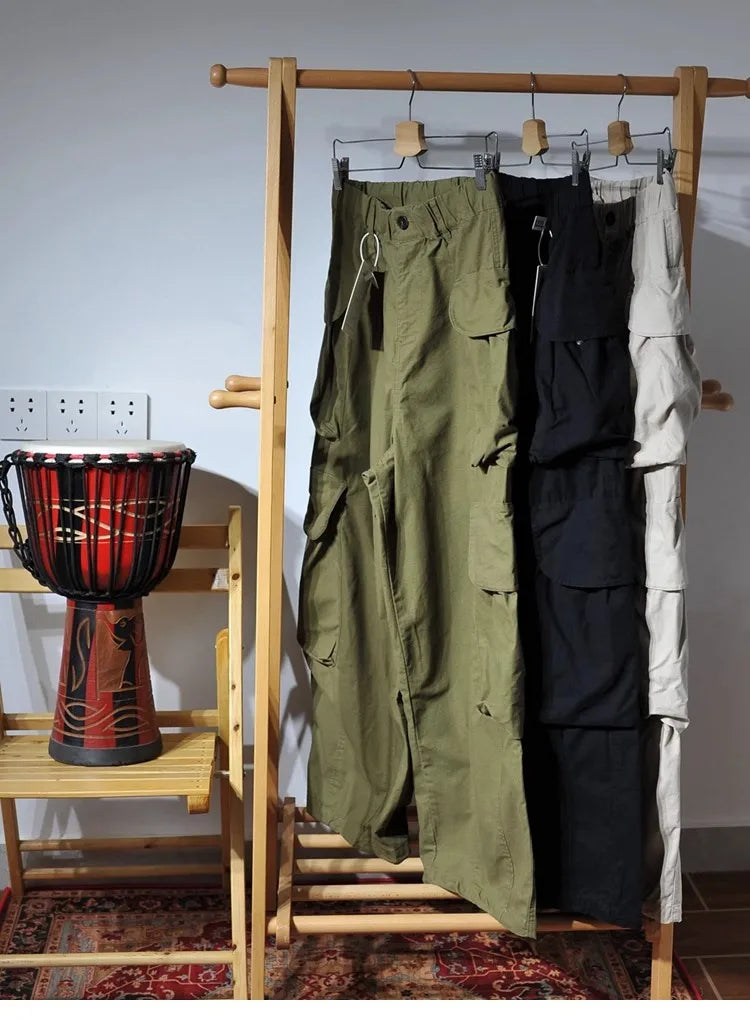 Heavyweight Wide Leg Workwear Trousers CityBoy Hong Kong Style Multi-Pocket Loose Straight Casual Shape Men's Pants