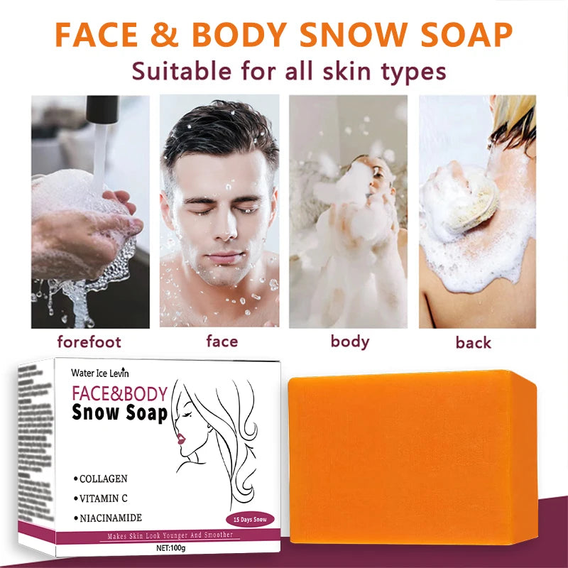 Snow Soap Face Body All Skin Collagen Vitamin C Niacinamide. 43 Day Skin Transformation. Brightens, Softens, Smooths.