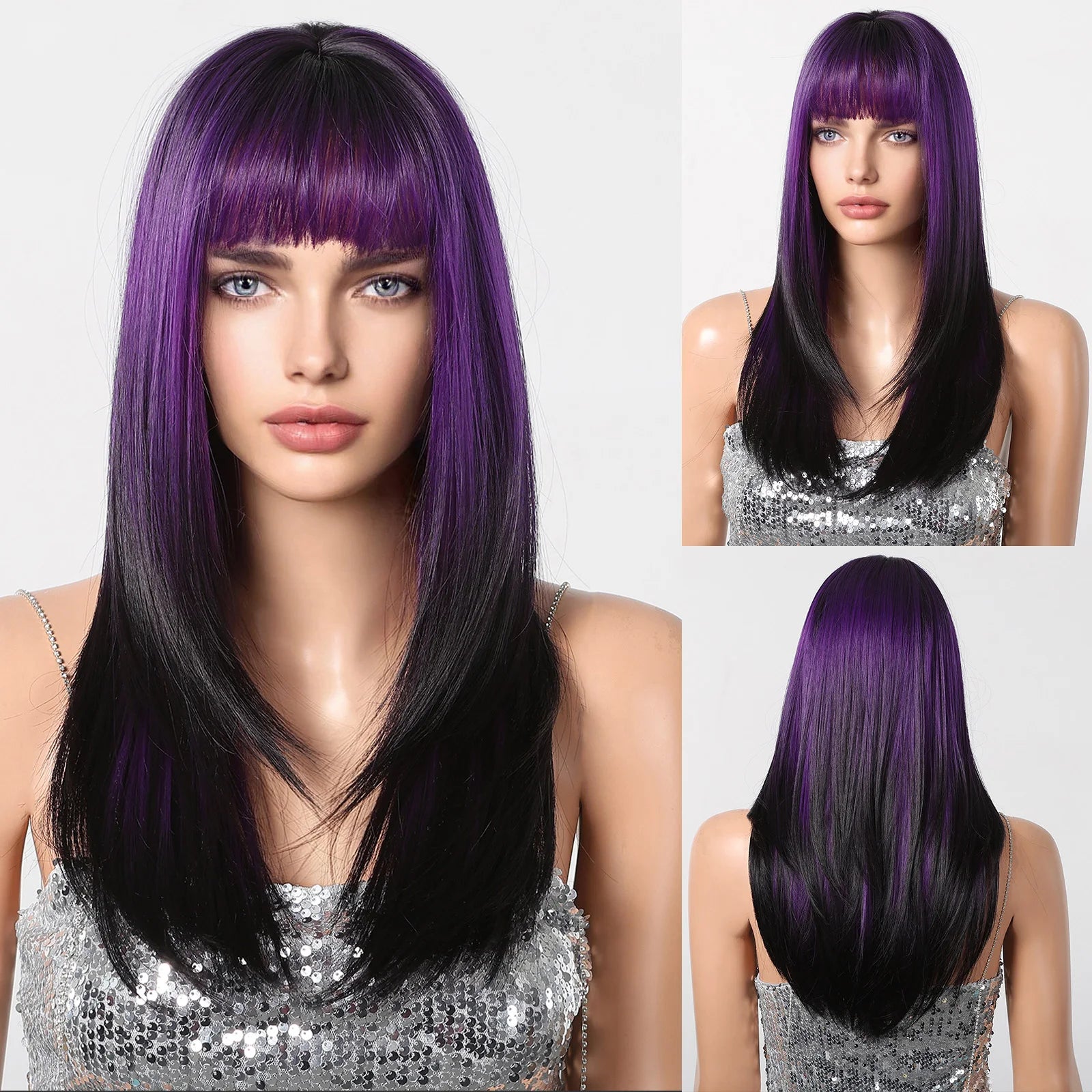 HENRY MARGU White Long Straight Synthetic Wigs for Women Colorful Cosplay Party Fake Hair with Bangs White Wig HighTemperature