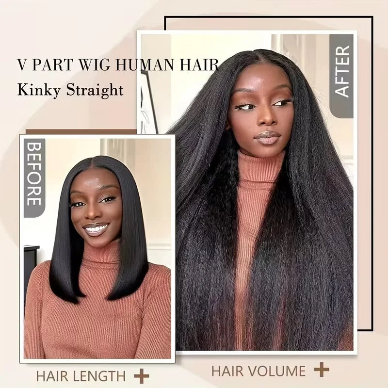 FRIZIRA kinky Straight V Part Brazilian Virgin Human Hair Wigs Glueless Upgrade U Part Wig Glueless V Shape Wig Natural Black
