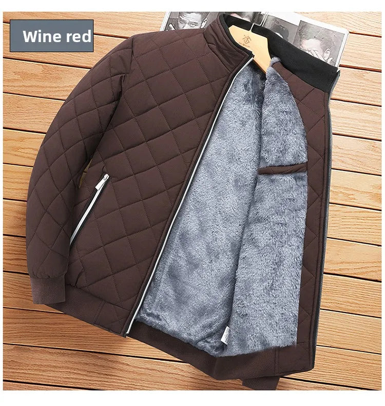Men's Winter Jacket Stand Collar Fleece Lined Cotton Casual Fashion Warm Loose Short Style Youth Popular Polyester Fabric