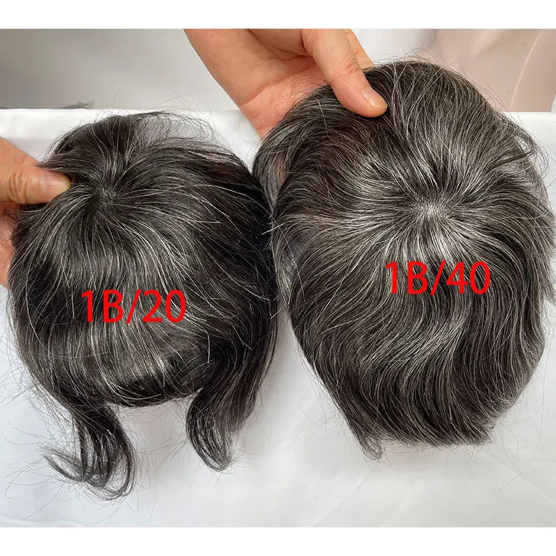 European Human Hair Men's Wigs Full Skin PU Bald Spot Patches Toupee For Men and Women 8cm X 8cm Hair Piece  Glue On Hair System
