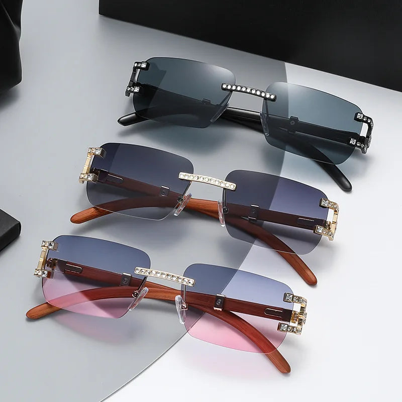 y2k Vintage Fashion Luxury Brand Designer Rimless Diamond Sunglasses Women Crystal Rhinestone Square Sun Glasses For Men UV400