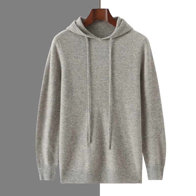 Men's Autumn Winter 100% Merino Wool Sweater Hooded Collar Knitted Pullover Cashmere Sweatshirt Casual Large Tops Long Sleeved