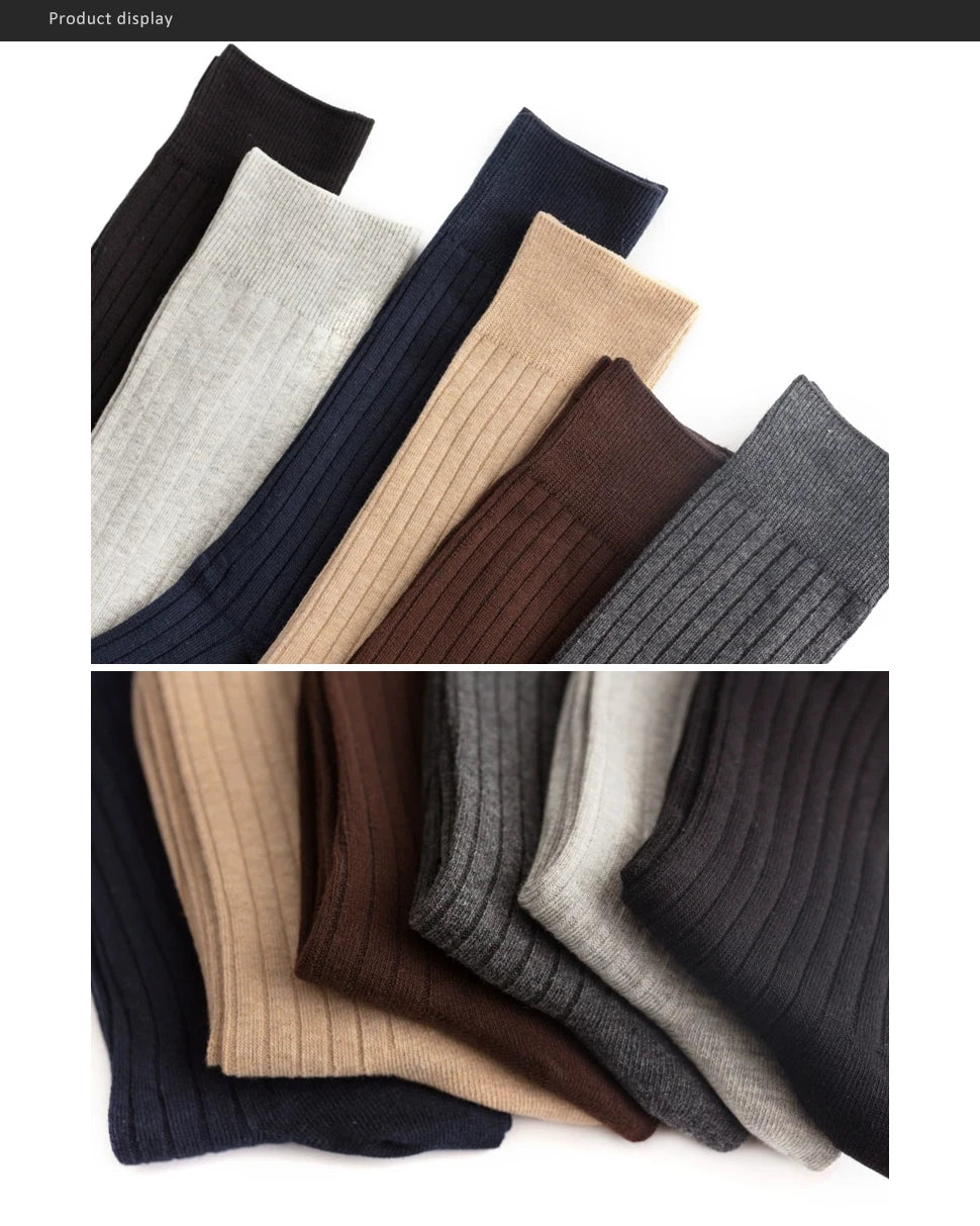 Mans Socks Long Plus Large Size Cotton Solid Striped Business Boneless Soft Breathable Sweat-Absorbing Party Dress Crew Socks