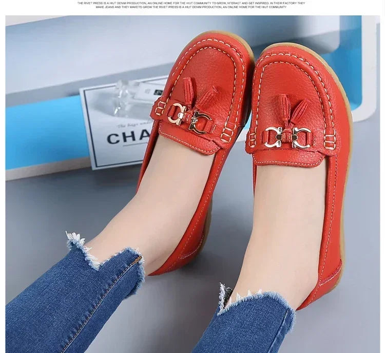 Spring Summer Breathable Casual Loafers For Women Platform Leather Comfort Wedge Moccasins Ladies Vulcanized Sneakers 44