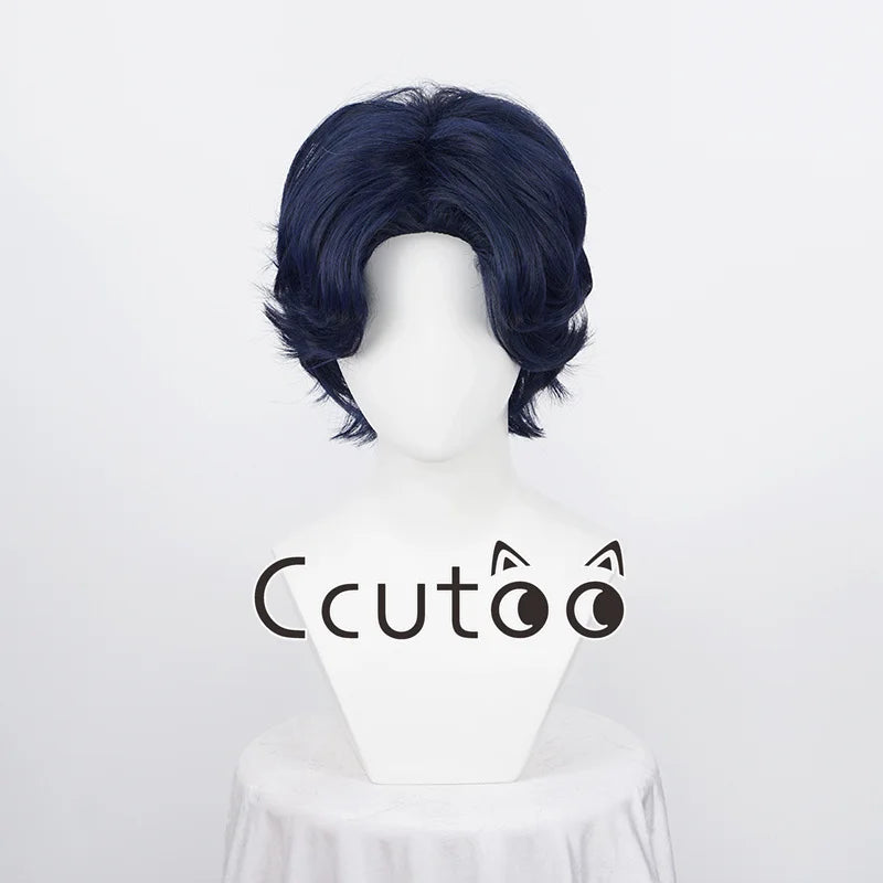 ZZZ Asaba Harumasa Cosplay Wig 30cm Navy Blue Short Wigs Heat Resistant Synthetic Hair + Wig Cap