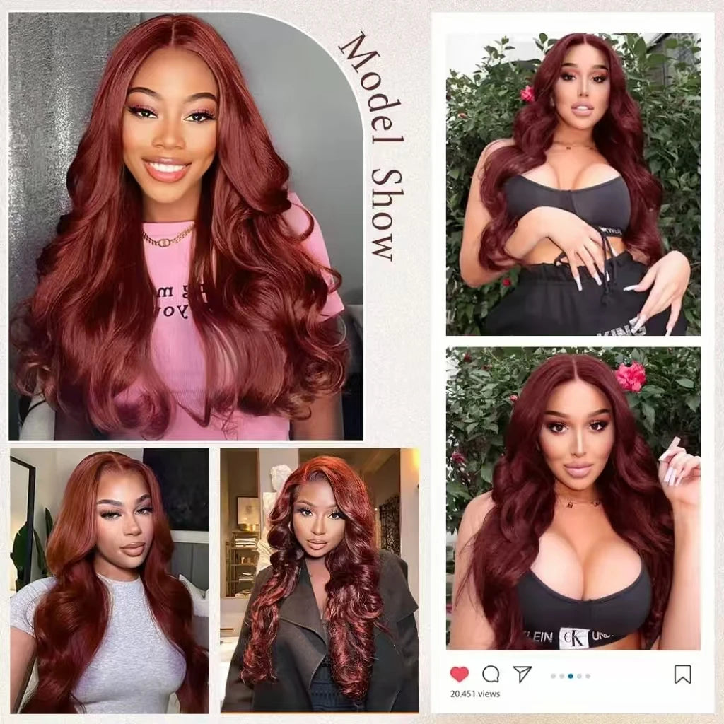 HD Reddish Brown Body Wave 13x4 Lace Front Human Hair Wigs Colored 100% Vietnamese Remy Human Hair Wigs Pre Plucked For Women