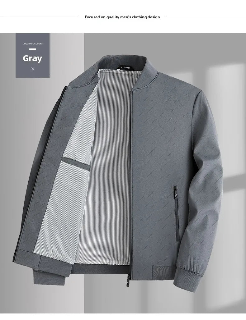 Premium Anti Wrinkle Waterproof Men Blazer Jacket Middle Aged Windbreaker Baseball Collar Business Casual Lightweight Coats