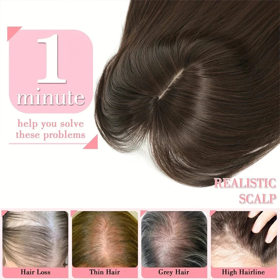 Synthetic Topper Clip In Hair Extensions with Bangs for Women Increase The Amount Of Hair On The Top Of The Head Cover The White