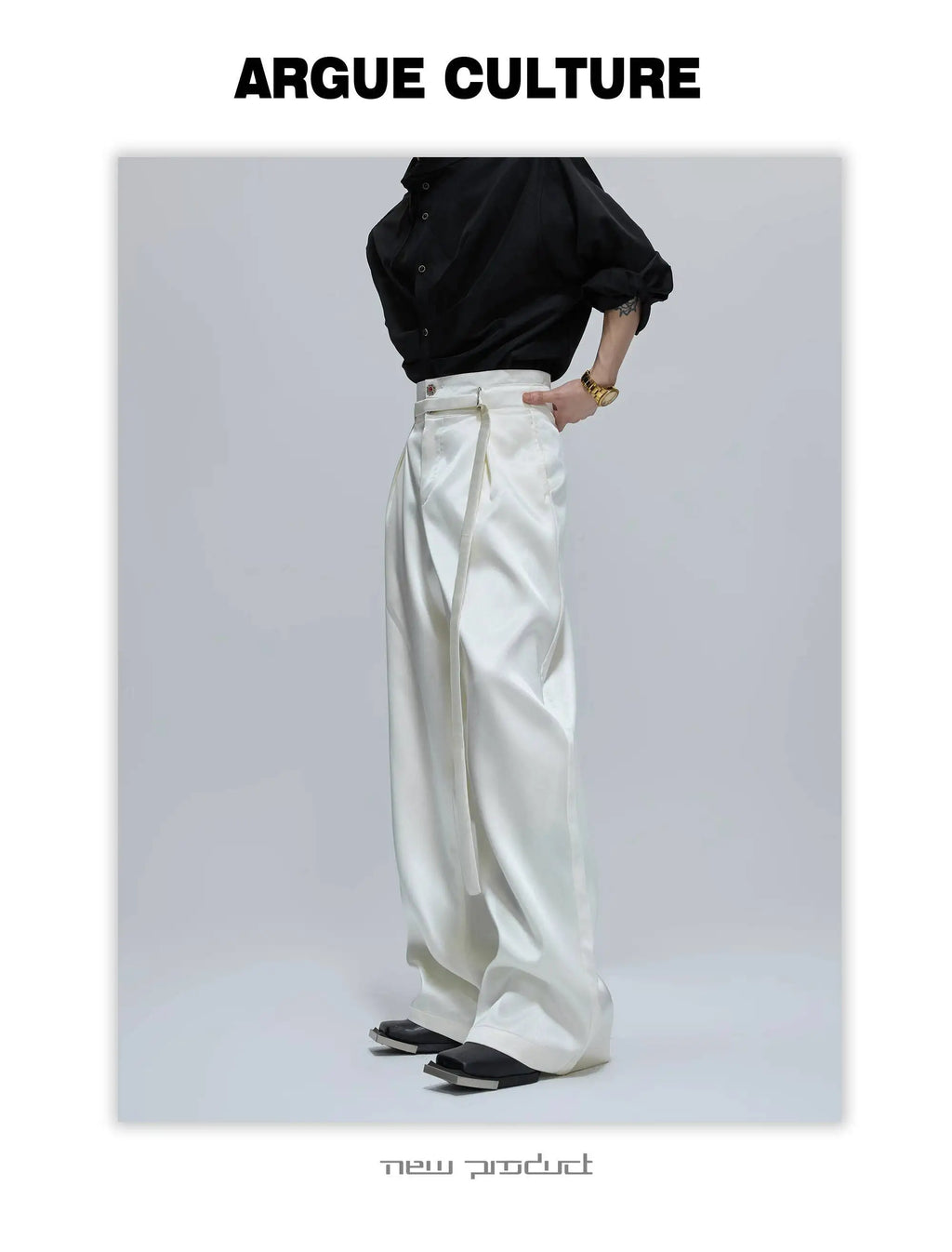 FEWQ Niche Design Men's Suit Sets Lapel Double Breatsed Silhouette Glossy Blazers Wide Leg Belt Chc Button Male Trousers 24K6098