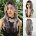 EASIHAIR Brown Straight Layered Wigs for Women Long Natural Hair Synthetic Wigs With Bangs Daily Use Party Heat Resistant Wigs