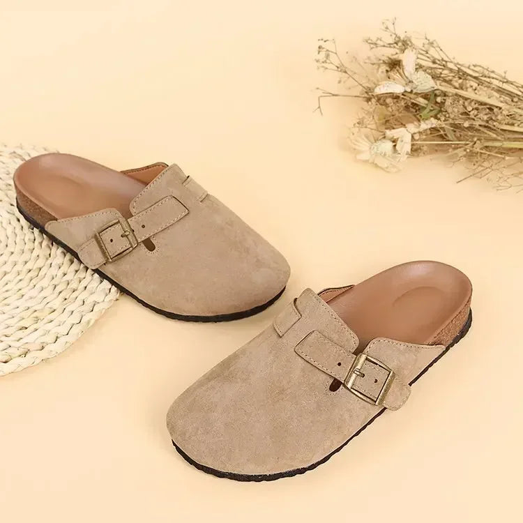 2026 Fashion Women Casual Faux Suede Slippers Wedges Heel Cork Mules Platform Clog Non Slip Sole Buckle Outdoor Home Shoes35--44