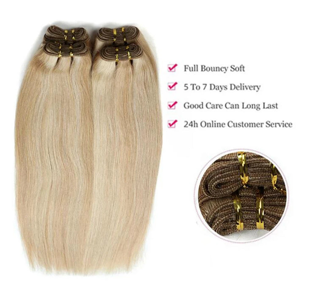 Straight Human Hair Weaves Bundles Brazilian Remy Human Hair Sew In Weft Extensions Straight Blonde 100g 16"-28" Natural Hair