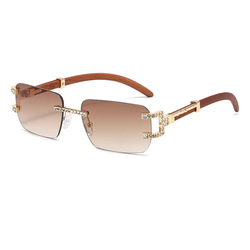 y2k Vintage Fashion Luxury Brand Designer Rimless Diamond Sunglasses Women Crystal Rhinestone Square Sun Glasses For Men UV400
