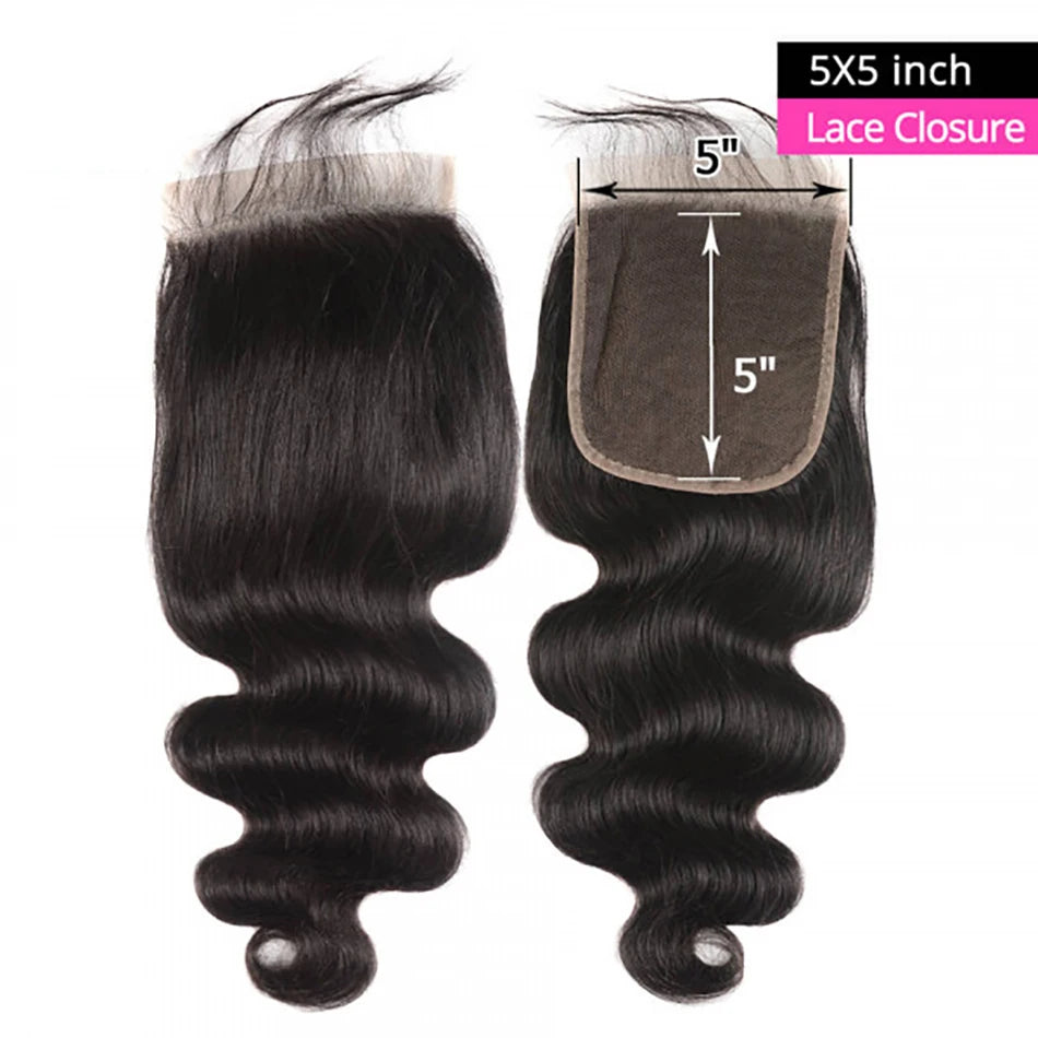 PerisModa Body Wave Human Hair Bundles With Closure 5x5 Transparent Lace 4×4 Brown Lace Brazilian Remy 12A Human Hair Extensions