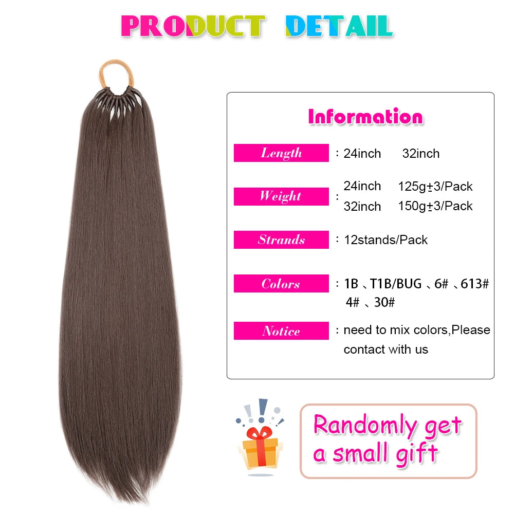 Straight Ponytail With Elastic Band 24"32" Synthetic Hair Ponytail Extensions 12Strands Women's Hairpieces False Tail For Women