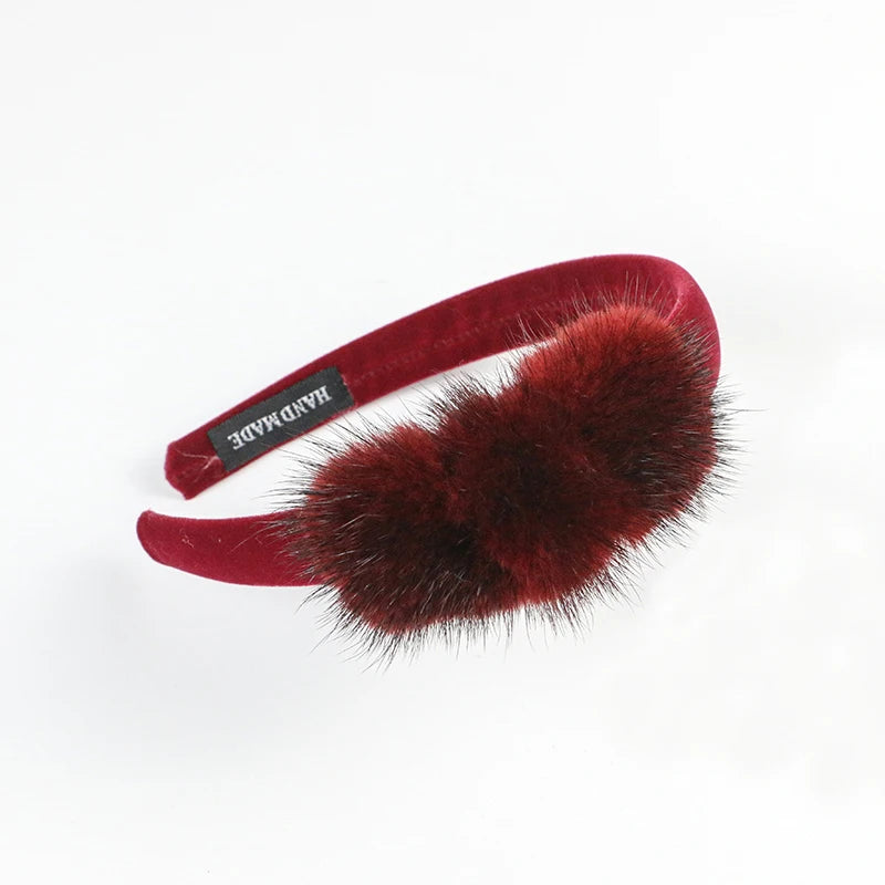 Real Mink Cosmetic Headbands Women High Quality Bow Hair Bands hair accessory Fashion Plush Hair Clips cute Real Fur Gifts