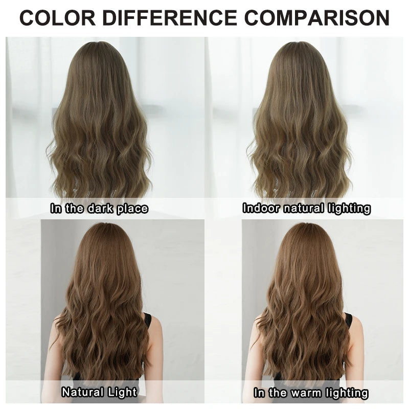 7JHH WIGS Body Wavy Wig Long Loose Curly Brown Wig for Women Daily Use High Density Synthetic Layered Hair Wigs with Bangs