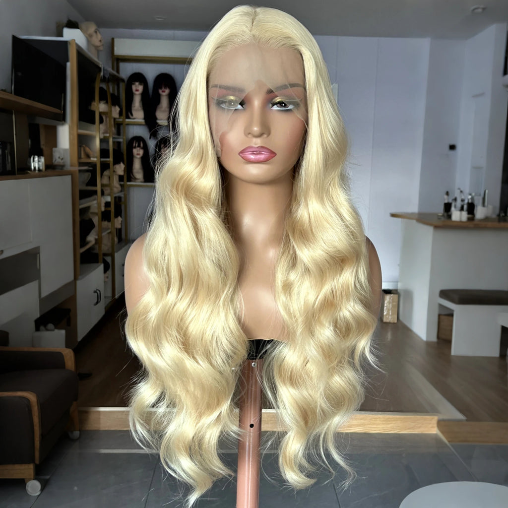 Long Blonde Curly Wavy Wigs for Women Synthetic Hair Free Part Honey Blonde Loose Deep Wave 13X4 Frontal Wigs for Daily Party