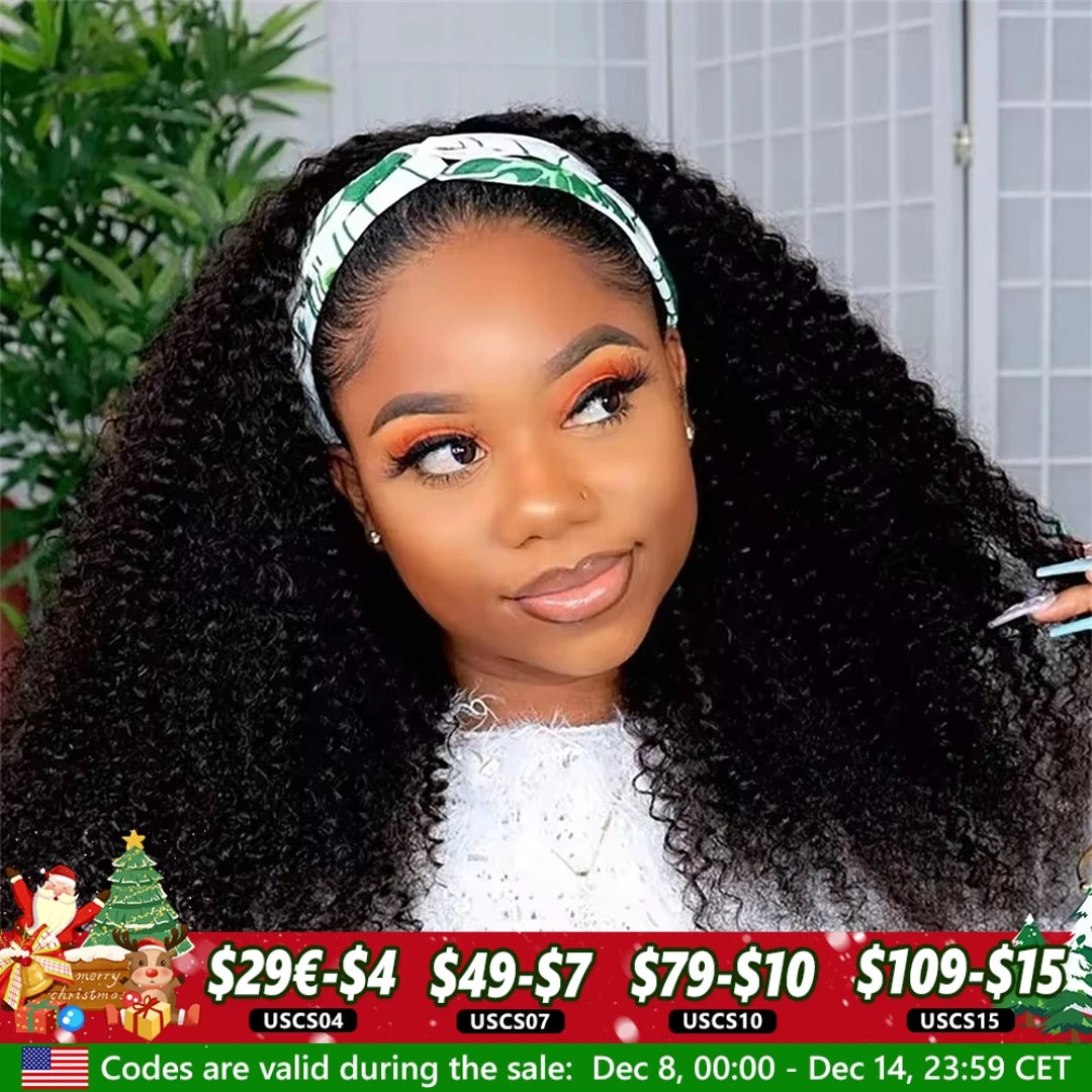 Afro Kinky Curly Headband Wigs Remy Human Hair Wig Glueless Headband Afro Kinky Curly Wig For Black Women 180 Density