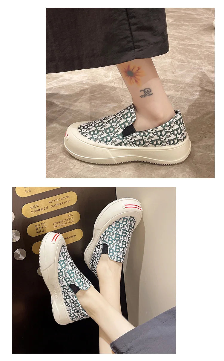 Fashion Designer Women's Platform Sneakers Casual Comfortable Ladies Flat Canvas Shoes Girls Letter Printing Slip-on Loafers