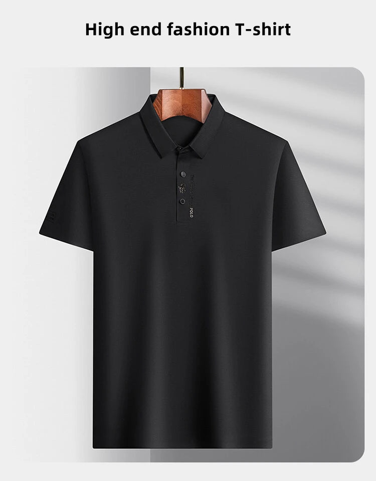 High end brand short sleeve polo shirt men's 2025 summer new trend embossed design casual ice silk breathable lapel Paul T-shirt