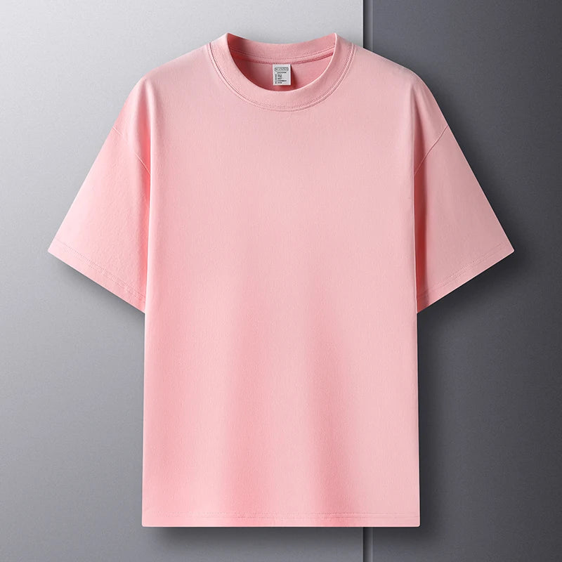 100% pure cotton short sleeved men's round neck T-shirt summer new high-end fashion youth couple loose casual breathable top