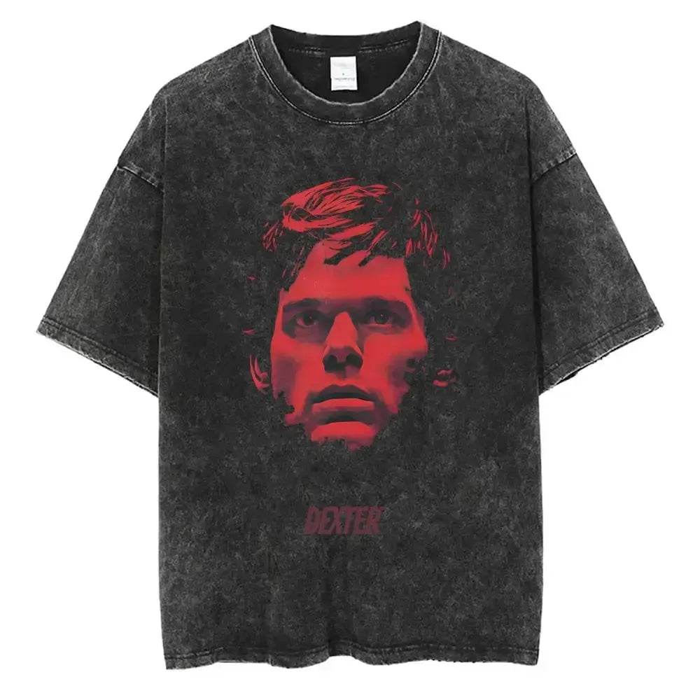 Classic TV Play Dexter Morgan Still Print T-shirt Vintage Washed Cotton Men Women Oversized Summer New Tee Casual Oversized Tops