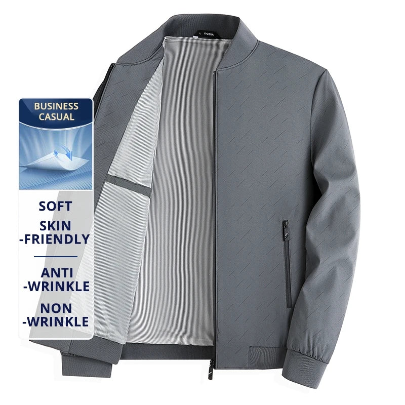 Premium Anti Wrinkle Waterproof Men Blazer Jacket Middle Aged Windbreaker Baseball Collar Business Casual Lightweight Coats