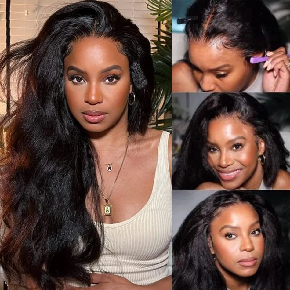 34inch Yaki Kinky Straight 13X6 Wig Pre-Plucked HD Transparent Lace Frontal 100% Human Hair for Women on Sale Kinky Straight