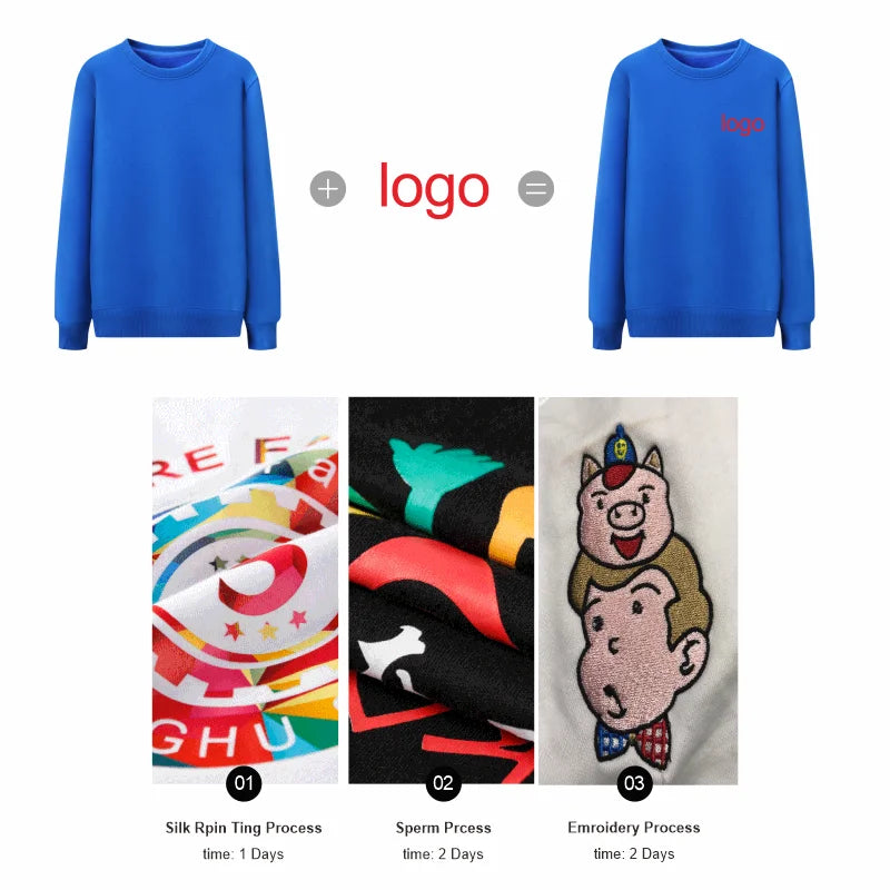 Elike Cotton Round Neck Sweater Custom Logo Printed Personal Group Brand Embroidery Design Men and Women 8 Colors
