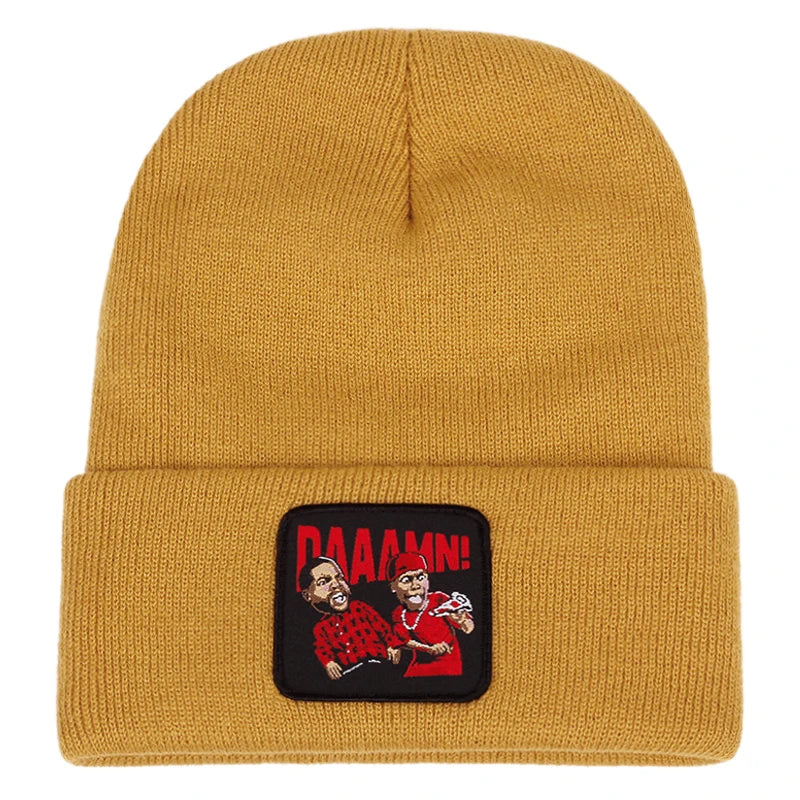 DAAAMN cartoon embroidered knitted hat for autumn and winter outdoor sports events Warm woolen hat hip-hop
