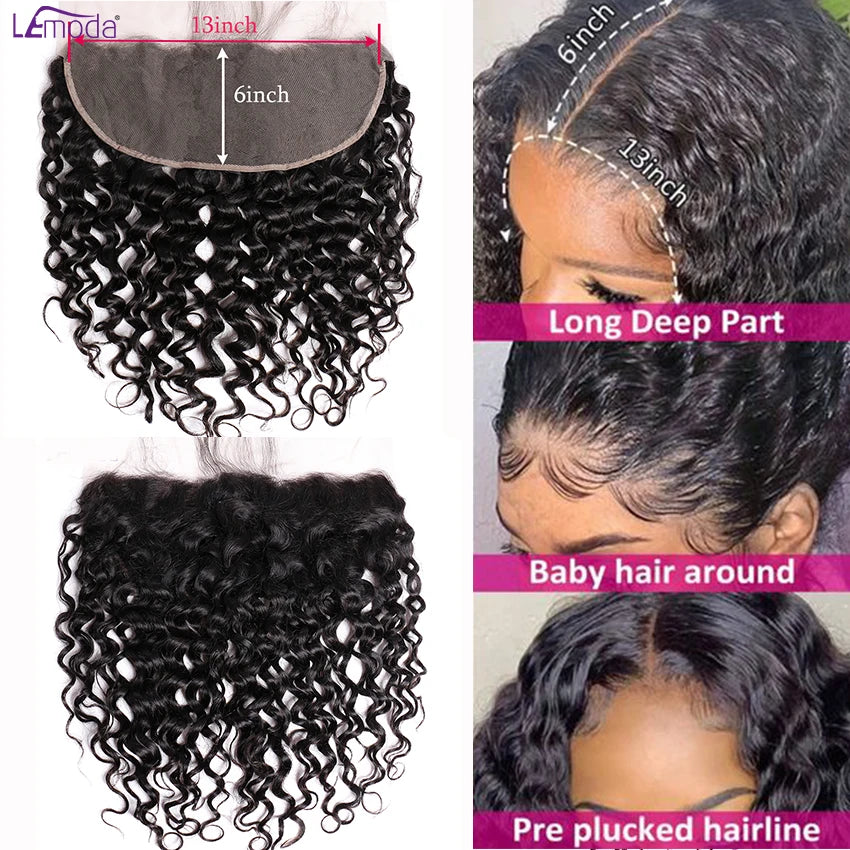 Water Wave Human Hair Bundles With 13x6 13x4 6x6 5x5 HD Transparent Lace Frontal Closure Brazilian Deep Wave Hair Extensions