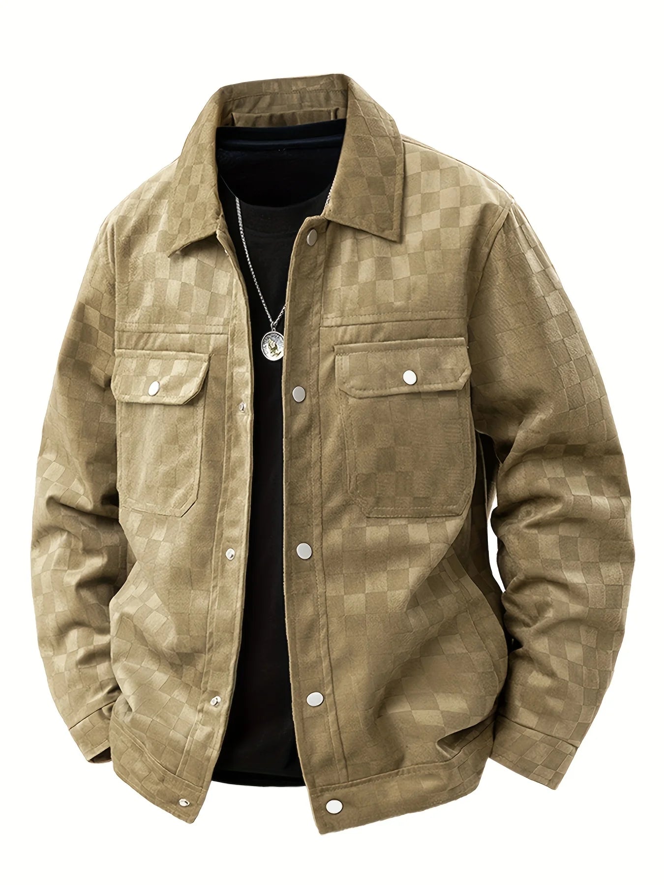 2025 New Suede Chess Board Jackets Men American Retro Spring Autumn Loose Casual Plaid Lapel Jacket Business Workwear Jacket Top
