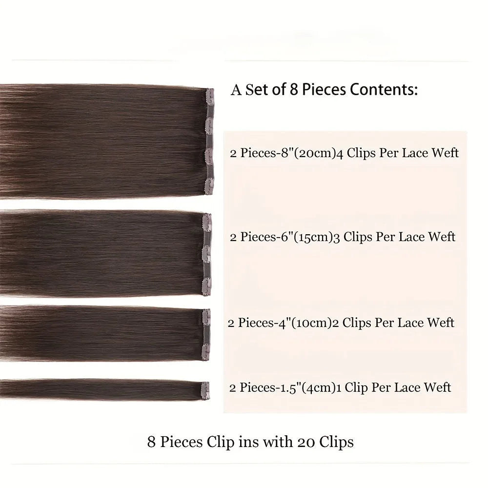8Pcs Straight Hair Clip In Hair Extensions Human Hair #2 Dark Brown 100% Unprocessed Brazilian Remy Virgin Human Hair For Women